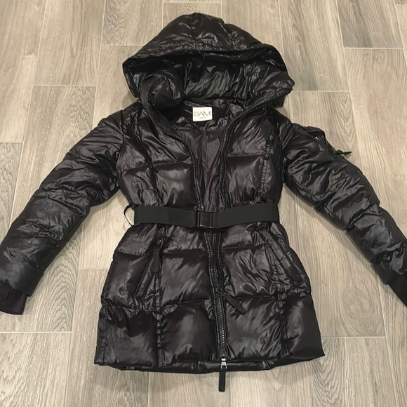 SAM. Girls Black Soho Belted Down Puffer Jacket Size 12 - Picture 1 of 7